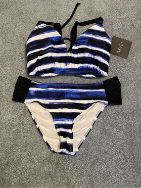 Skye+ Blue Black White Striped Two-Piece Swimsuit